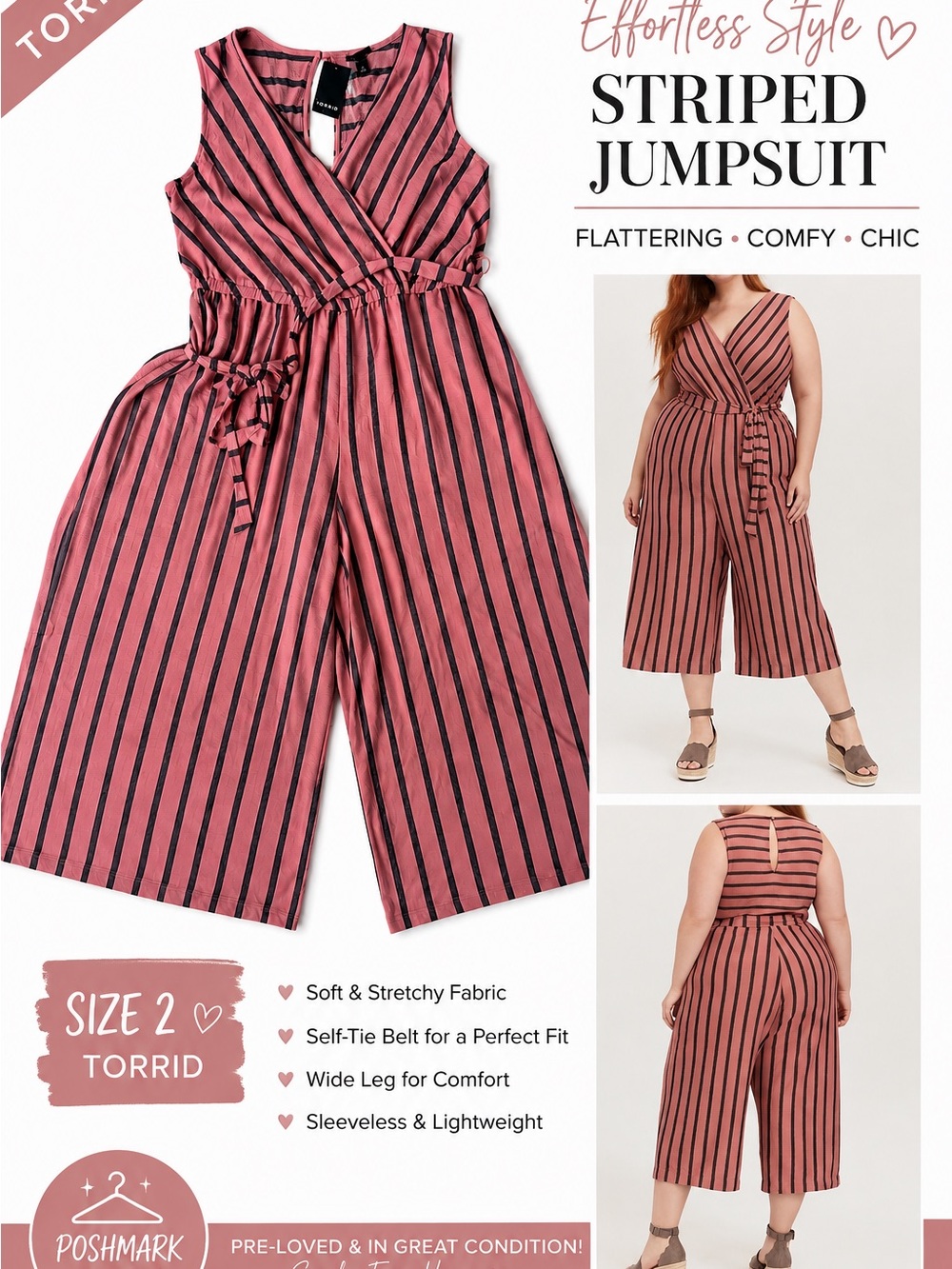 Torrid Striped Wide-Leg Jumpsuit – Size 2 NWT